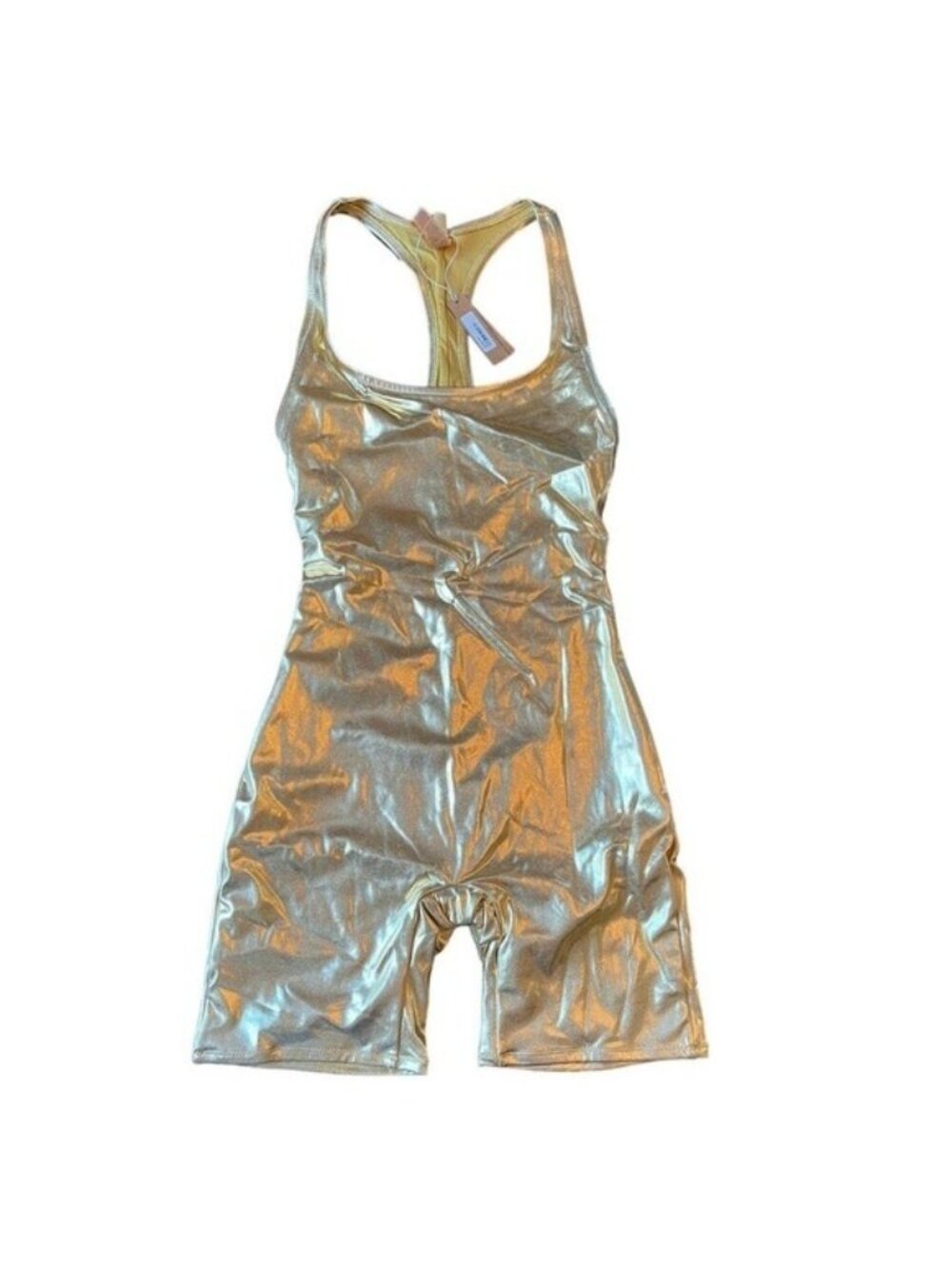 NWT SKIMS Metallic Swim Cycle Suit Gold XS MSRP $128